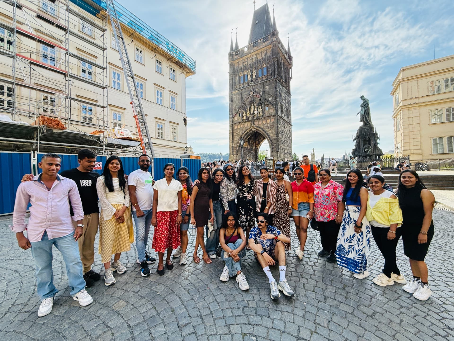Tour group at the Charles Bridge tower in Prague